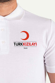 Beyaz Polo Yaka Baskılı Lakost Tişört