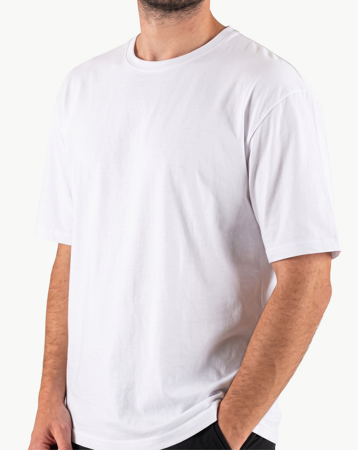 Beyaz Baskılı Penye Oversize Tişört