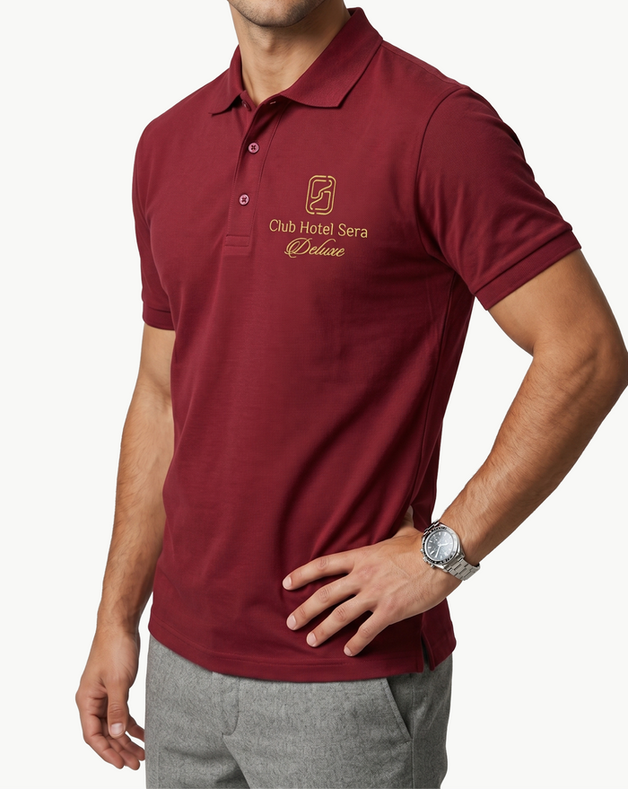Bordo Polo Yaka Baskılı Lakost Tişört
